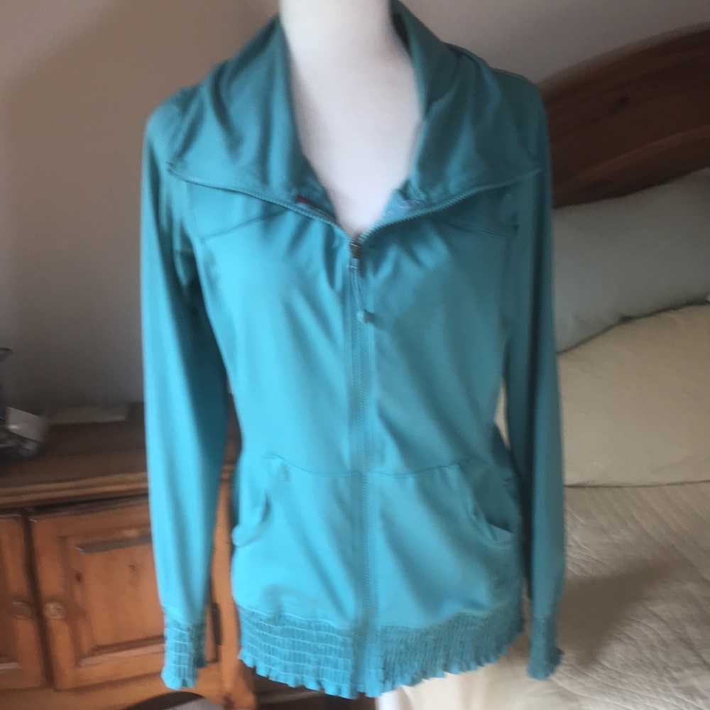 REI Zippered Turquoise Jacket with Elastic Smocking Size Medium